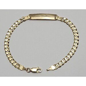 Unique 14K Karat Solid Yellow Gold Designer Cuban Link ID Bracelet - 6.5" Length